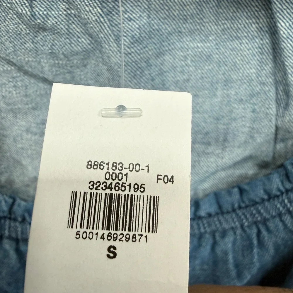 Old Navy Chambray Top Womens Small‎ Blue Ruffle Square Neck Puff Sleeve NEW